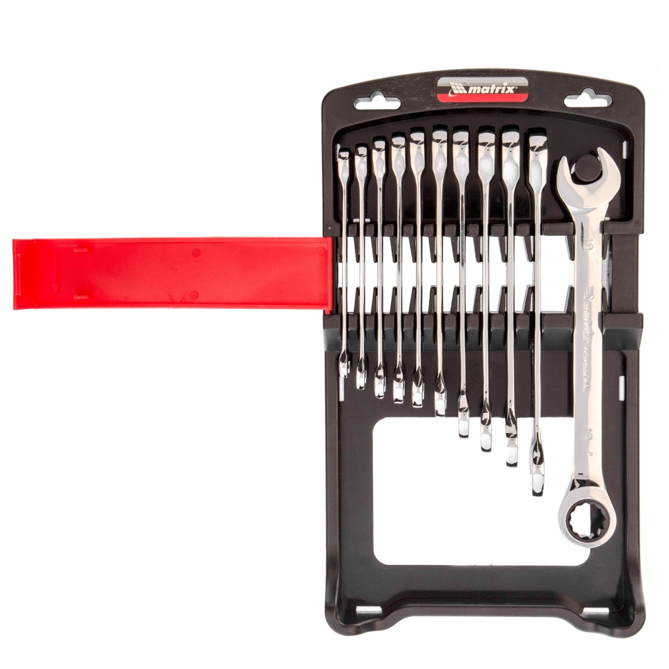 Набор ключей комбинированных трещоточных 8-19 мм, 11 шт., CrV