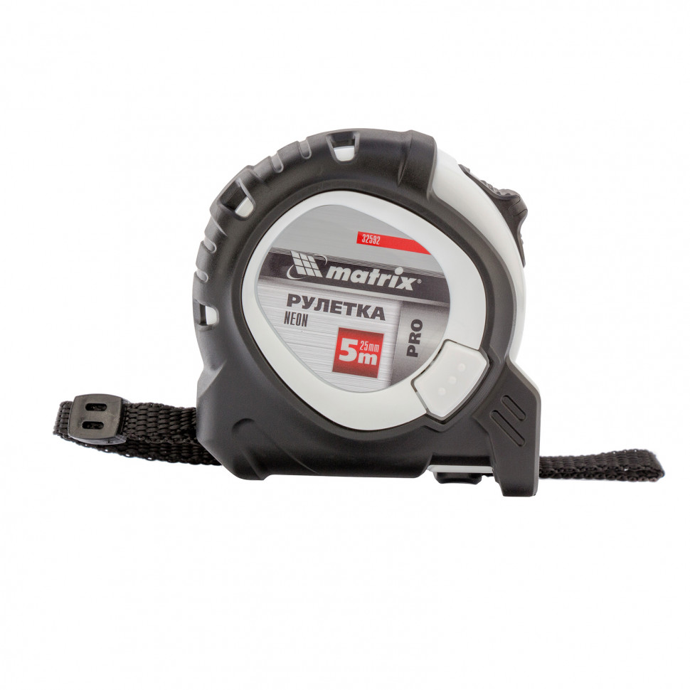 Рулетка Neon, 5 м x 25 мм, обрезиненный корпус, 3 фиксации, PRO