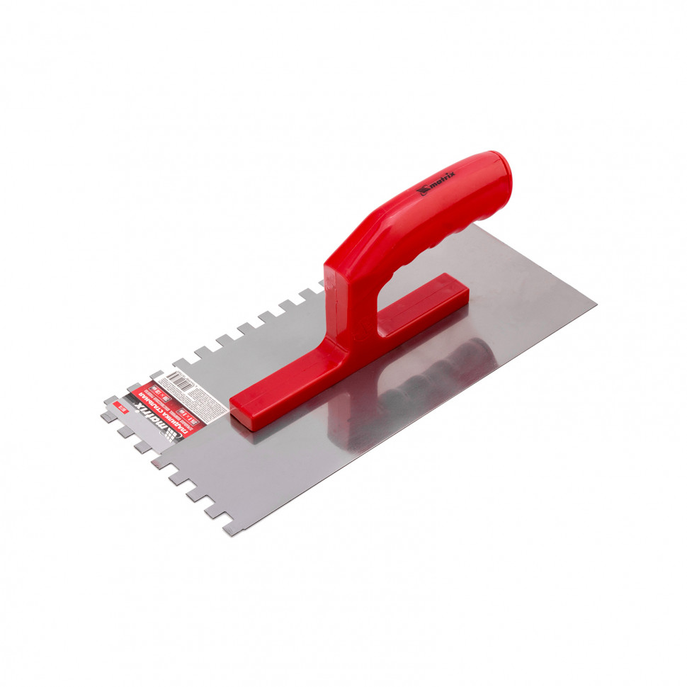 Гладилка стальная, 280 х 130 мм, зеркальная полировка, пластмас. ручка, зуб 8 х 8 мм