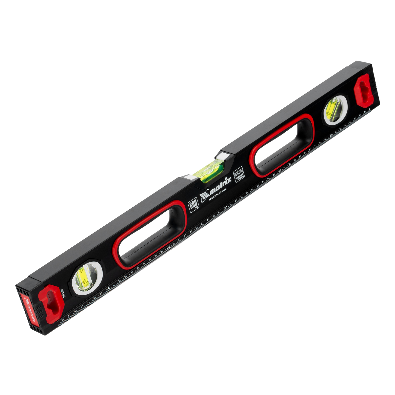 Уровень алюминиевый, усиленный, фрезерованный, 3 глазка, 2 комп. рукоятки, 600 мм