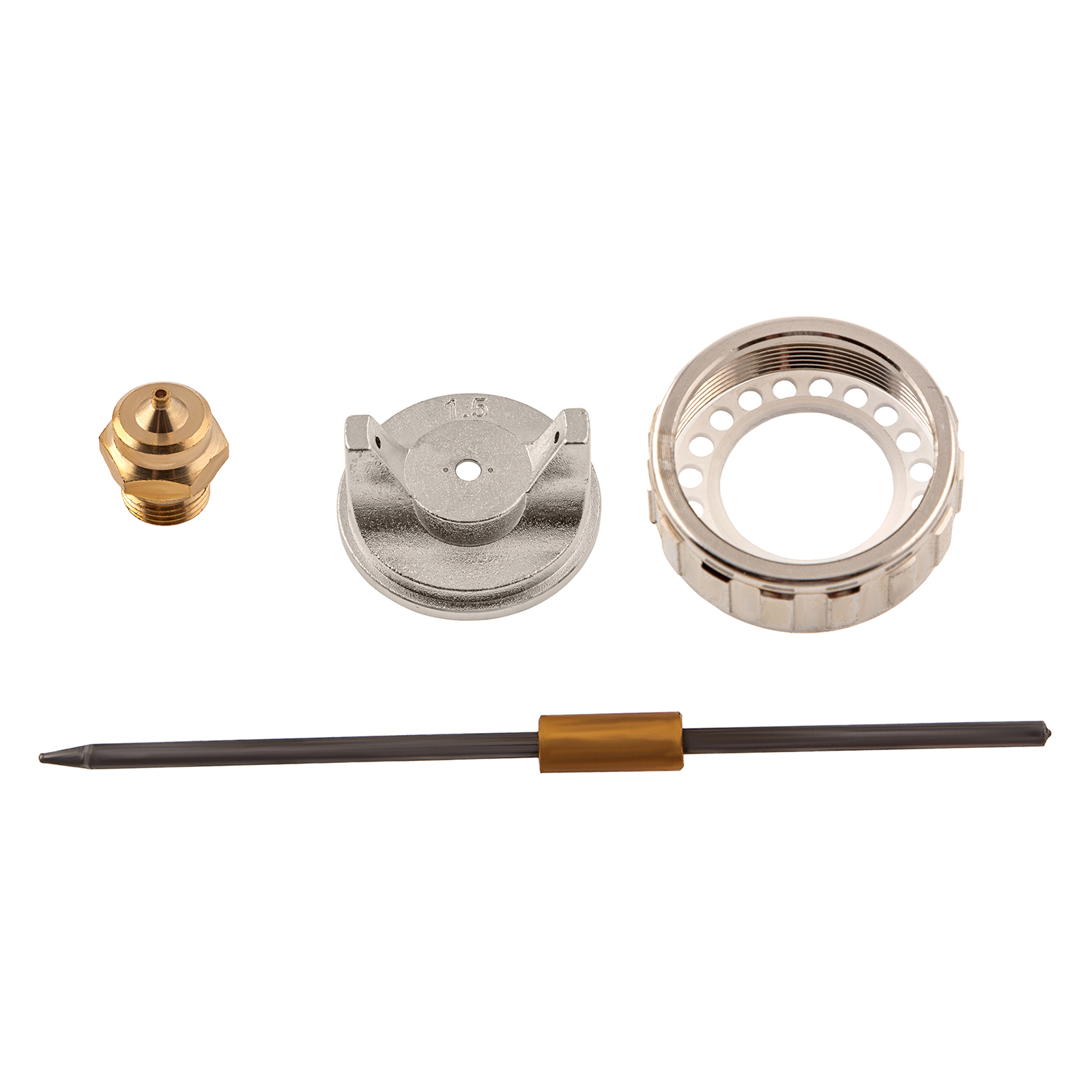 Ремкомплект для краскораспылителя 4 предмета: сопло 1,5 мм, игла, форсунка, зажим сопла