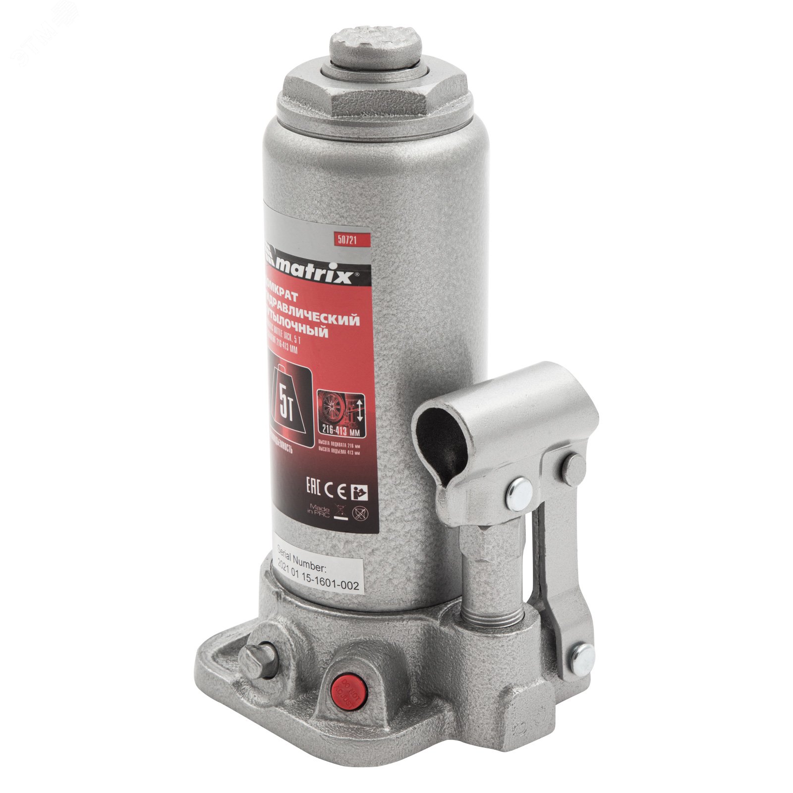 Изображение товара Домкрат гидравлический бутылочный, 5 т, h подъема 216-413 мм (шт)