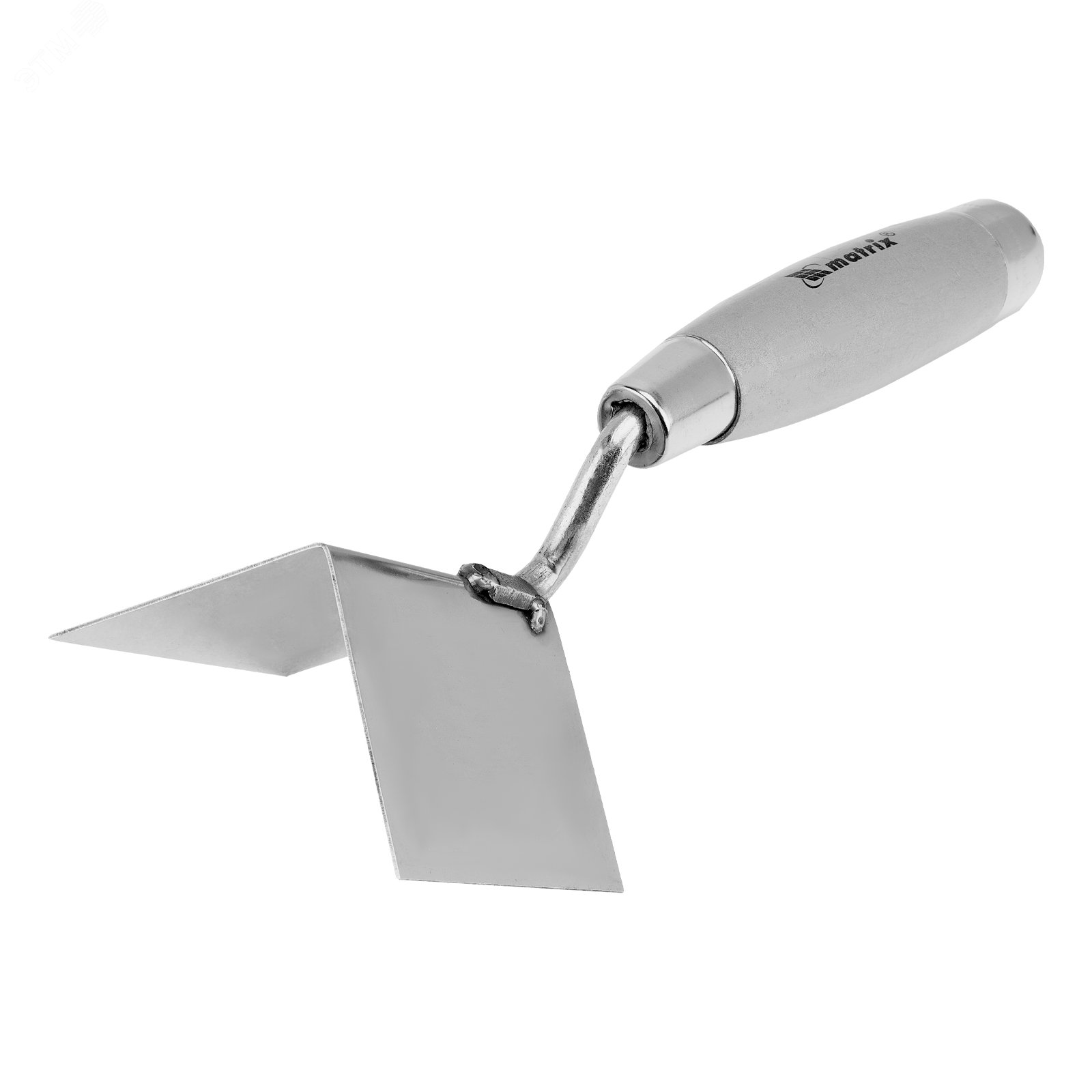 Изображение товара Мастерок из нержавеющей стали 80х60х60 мм для внешних углов с деревянной ручкой