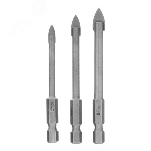 Набор сверл по керамической плитке, 5 - 6 - 8мм, шестигранный хвостовик - фото 2