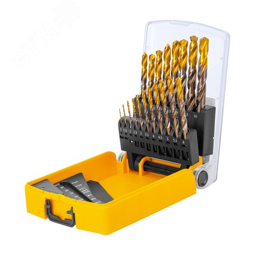 Набор сверл по металлу, 1-10 мм, Р6М5К8-TiN, Golden Tip, 19 шт - фото 1