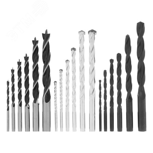 Набор сверл по бетону, металлу, дереву 3-4-5-6-8-10 мм, 18 шт. пласт. бокс, цилин. хвост. - фото 2
