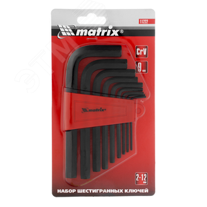 Набор ключей имбусовых HEX, 2,0–12 мм, CrV, 9 шт., короткие, оксидированные - фото 3