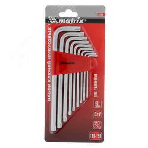Набор ключей имбусовых TORX, 9 шт., T10-T50, CrV, удлиненные, сатин. - фото 6