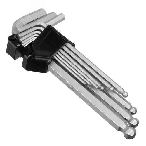 Набор ключей имбусовых, HEX, 2-12 мм, CrV, 9 шт., удлиненные, с шаром - фото 3