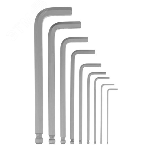 Набор ключей имбусовых, HEX, 2-12 мм, CrV, 9 шт., удлиненные, с шаром - фото 4