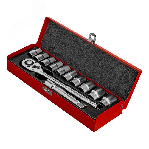 Набор торцевых головок, 1/2', головки 10 - 24 мм, с трещот. ключом, 12 предметов - фото 1