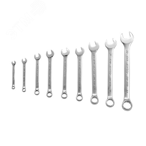 Набор ключей комбинированных, 6 - 22 мм, 9 шт., CrV, матовый хром - фото 1