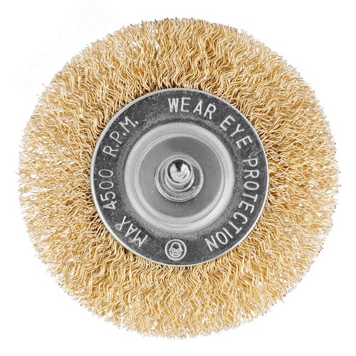 Щетка для дрели, 75 мм, плоская со шпилькой, латунированная витая проволока - фото 3