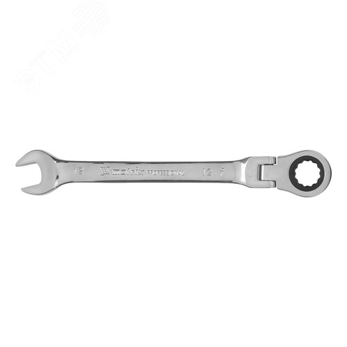 Ключ комбинированный трещоточный, 12мм, CrV, шарнирный, зерк.хром - фото 2