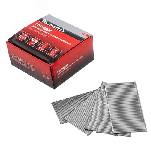 Изображение товара Гвозди 16GA для пневм. нейлера сечение 1,6х1,4, длина 40 мм, 2500 шт (уп)