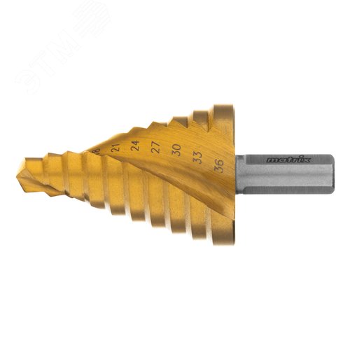 Сверло ступенчатое, 9-12-15-18-21-24-27-30-33-36 мм, HSS, спирал. проф., трехгр. хвостовик - фото 3