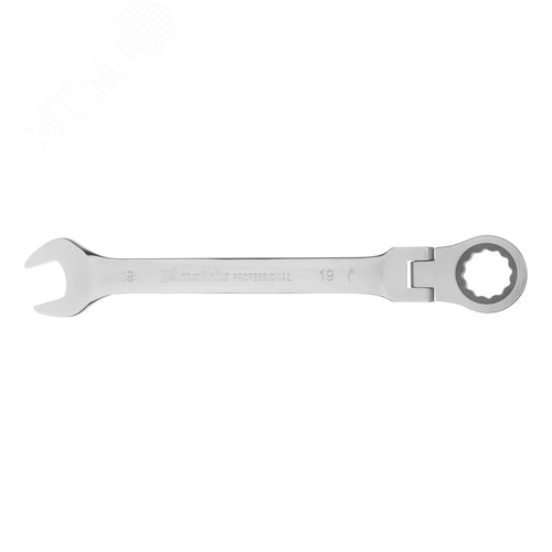 Ключ комбинированный трещоточный, 19мм, CrV, шарнирный, зерк.хром - фото 2