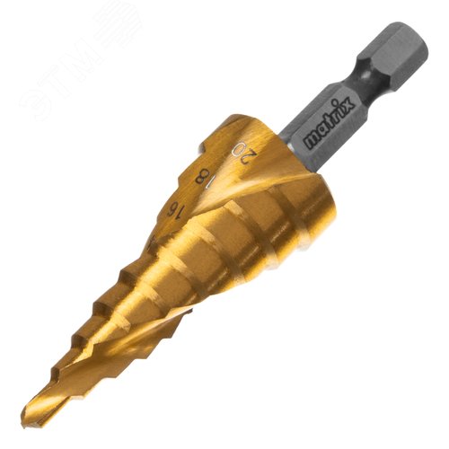 Сверло ступенчатое, 4-6-8-10-12-14-16-18-20 мм, HSS, спиральный проф., шестигр. хвостовик - фото 1