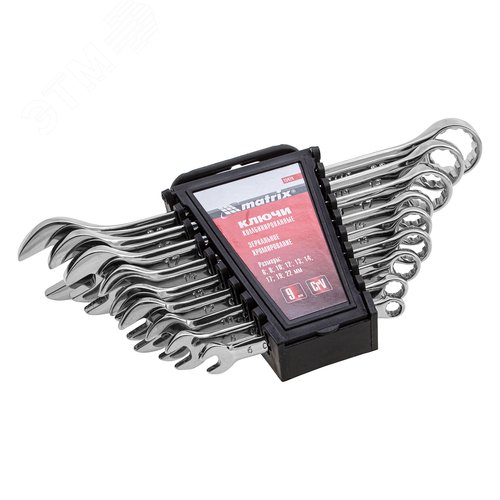 Изображение товара Набор ключей комбинированных, 6 - 22 мм, 9 шт., CrV, полированный хром (шт)