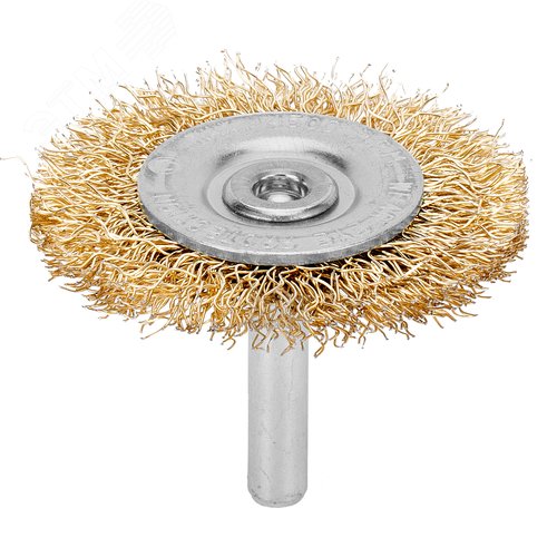 Щетка для дрели, 50 мм, плоская со шпилькой, латунированная витая проволока - фото 2
