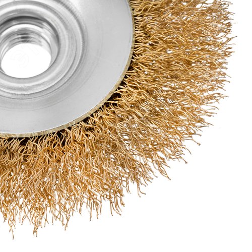 Щетка для УШМ, 100 мм, М14, тарелка,латунированная витая проволока - фото 3