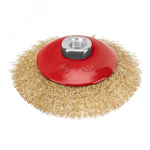 Щетка для УШМ, 115 мм, М14, тарелка,латунированная витая проволока - фото 1