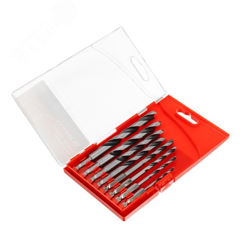 Набор сверл по дереву,3-4-5-6-7-8-9-10 мм, 8шт., шестигран. хвостовик, пластиковый кейс - фото 2