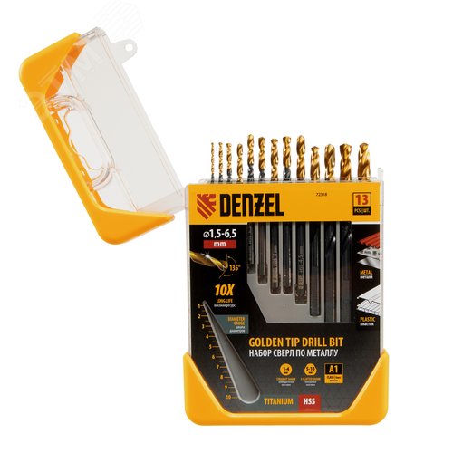 Набор сверл по металлу, 1,5-6,5 мм, HSS-Tin, Golden Tip, 13 шт - фото 2