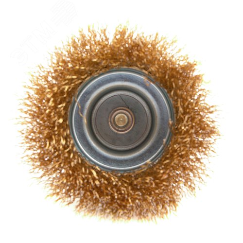 Щетка для дрели, 75 мм, чашка со шпилькой, латунированная витая проволока - фото 3