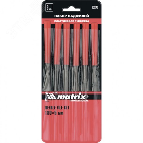 Изображение товара Набор надфилей, 180 х 5 мм, 6 шт., пластиковые рукоятки (шт)