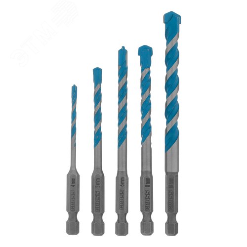 Набор сверл универсальных, Multipurpose PRO, 6-гр. хвостовик, 4-10мм, 5шт - фото 2