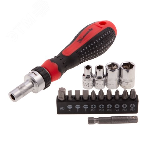 Изображение товара Отвёртка реверсивная с набором бит и насадок торцевых, CrV, 1/4', 16 шт. (шт)