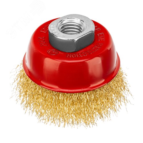 Щетка для УШМ, 65 мм, М14, чашка, латунированная витая проволока - фото 1