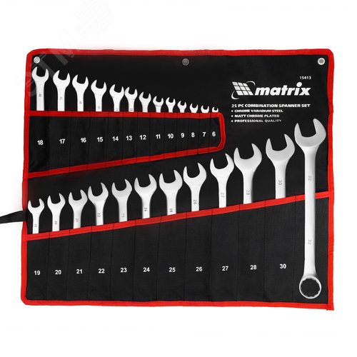 Изображение товара Набор ключей комбинированных, 6 - 32 мм, 25шт., CrV, матовый хром (шт)