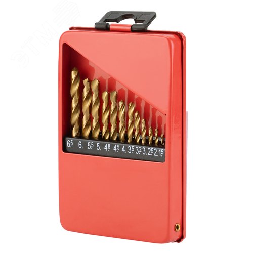 Набор нитридтитан. сверл по металлу, 1,5-6,5мм (через 0,5мм,3,2мм, 4,8мм), НSS,13 шт. - фото 3