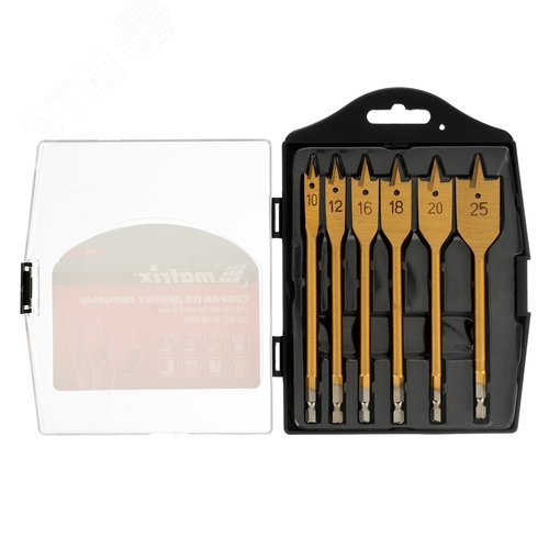 Набор сверл перовых по дереву, 10-12-16-18-20-25 мм, 6 шт., пластик. кейс - фото 1