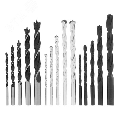 Набор сверл по бетону, металлу, дереву 4-5-6-8-10 мм, 15 шт. пласт. бокс, цилин.хвостовик - фото 2