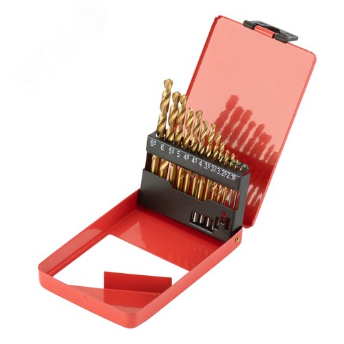 Набор нитридтитан. сверл по металлу, 1,5-6,5мм (через 0,5мм,3,2мм, 4,8мм), НSS,13 шт. - фото 1