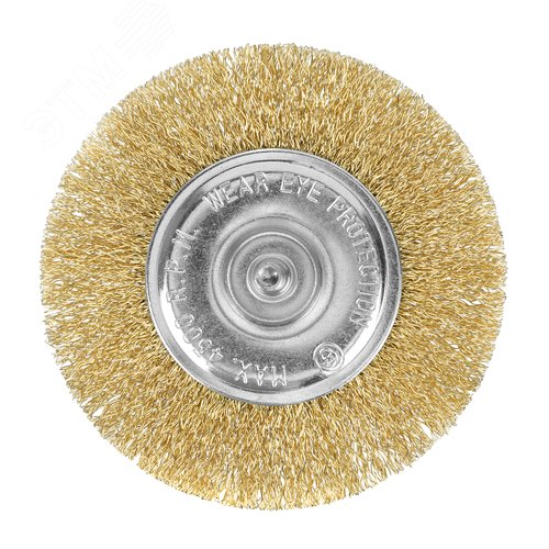Щетка для дрели 100 мм, плоская со шпилькой, латунированная витая проволока - фото 2
