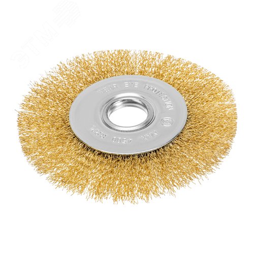 Щетка для УШМ, 125 мм, посадка 22,2 мм, плоская, латунированная витая проволока - фото 1