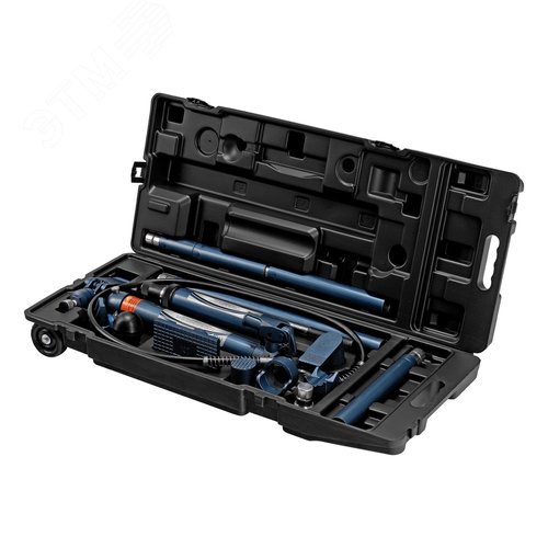 Растяжка гидравлическая, 10 т, 17 предметов, 7 сменных насадок, в пласт. кейсе на колесах - фото 1