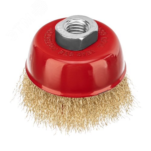 Щетка для УШМ, 75 мм, М14, чашка, латунированная витая проволока - фото 1