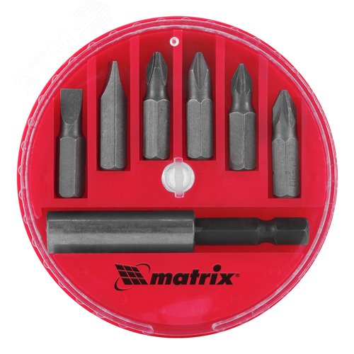 Изображение товара Набор бит, магнитный адаптер для бит, сталь 45Х, 7 предм., в пласт. закрытом боксе (шт)