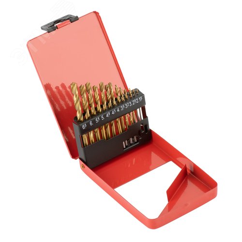 Набор нитридтитан. сверл по металлу, 1,5-6,5мм (через 0,5мм,3,2мм, 4,8мм), НSS,13 шт. - фото 2