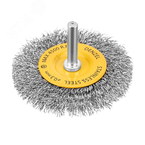 Щетка для дрели, 75 мм, Плоская, со шпилькой, нержавеющая витая проволока - фото 1