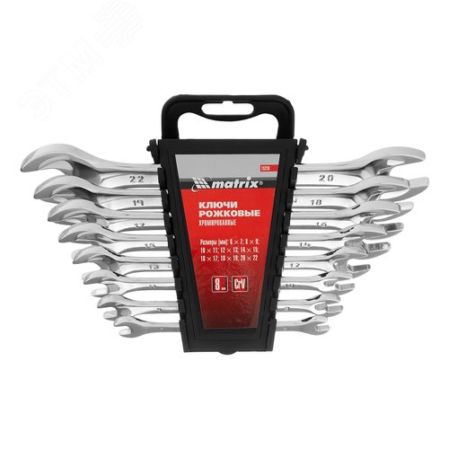 Изображение товара Набор ключей рожковых 8шт. (6-22мм), CrV, Elliptical, зерк. хромирование (шт)