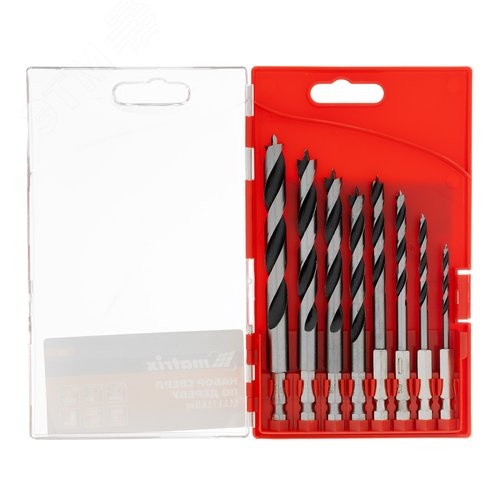 Набор сверл по дереву,3-4-5-6-7-8-9-10 мм, 8шт., шестигран. хвостовик, пластиковый кейс - фото 1