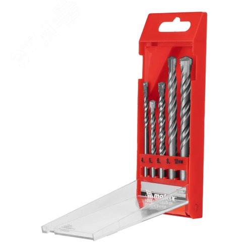 Набор сверл по бетону, 4 - 5 - 6 - 8 - 10мм, пластиковый кейс - фото 1