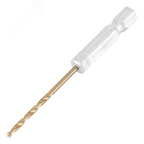 Сверло по металлу, 2 мм, HSS, нитридтитановое покрытие, 6-гранный хвостовик - фото 1