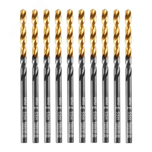 Сверло по металлу, 3 мм, HSS-Tin, Golden Tip, 10 шт. - фото 1